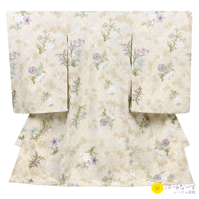 女の子 産着 レンタル お宮参り 小花柄 ベージュ 0121