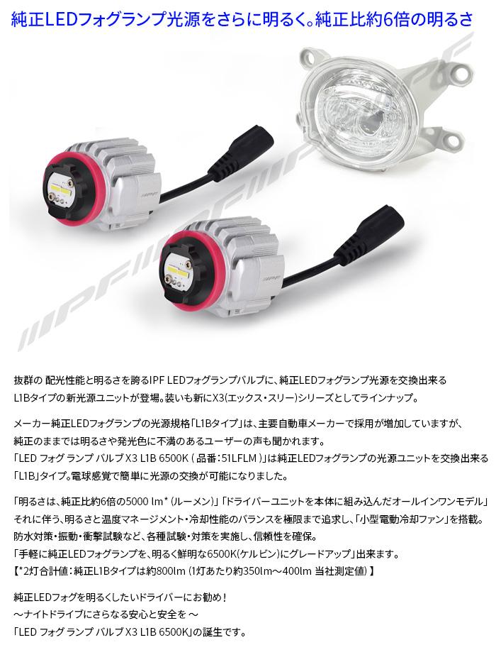 IPF LED フォグランプ 車用 L1B 5000lm 6500K ホワイト 12V用