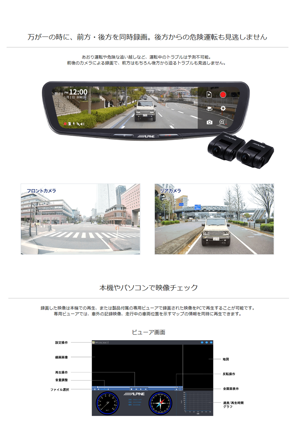 12型デジタルミラー ドライブレコーダー搭載 車内用リアカメラモデル