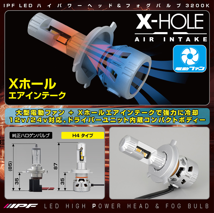 IPF IPF LED 【電球色】LEDハイパワー ヘッド＆フォグ バルブ 3200K H4