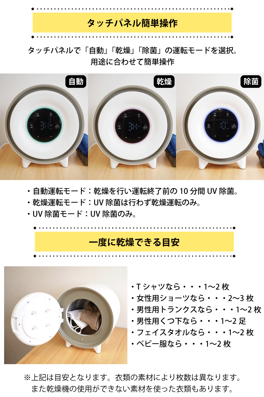 コンパクト衣類乾燥機 ミニ乾燥機 乾燥機 UV除菌 UVライト 自動 乾燥