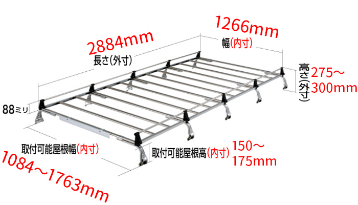 キャラバン 系 標準ルーフ ロング ルーフキャリア  オールステンレス 本脚 ロッキープラス 風切音低減