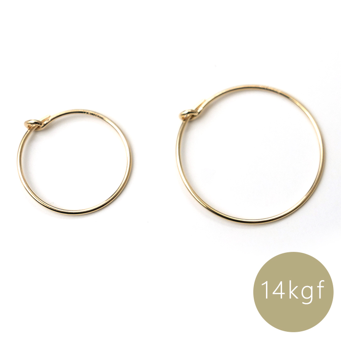 フープピアス 15mm 14KGF シンプル 20mm／15mm 両サイズ 外径 0.7mm