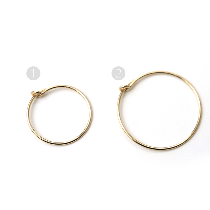 フープピアス 15mm 14KGF シンプル 20mm／15mm 両サイズ 外径 0.7mm