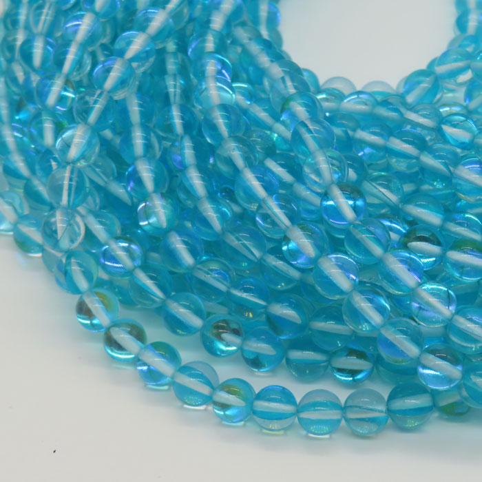 オーロラ水晶 約40cm 連 (ツヤあり) 8mm 6mm 丸ビーズ 天然石 ビーズ