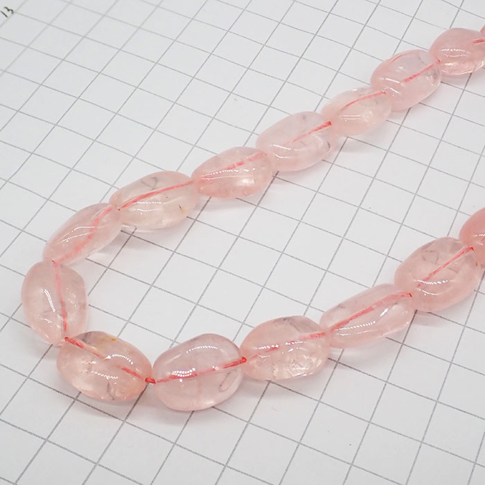 高品質☆389】 約40cm タンブルカット連 ローズクォーツ 粒サイズ約12