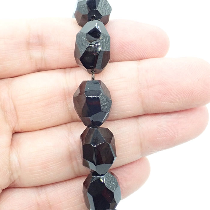 高品質☆355】 約40cmタンブル カット連 オニキス 粒サイズ約12*14mm