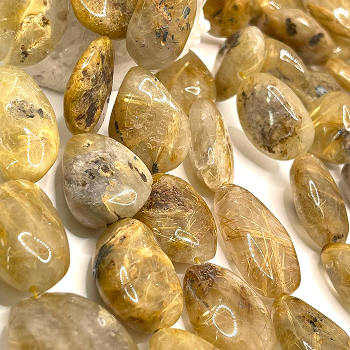 高品質 約40cm タンブル 連 ゴールドルチル 粒サイズ約25*15mm サザレ