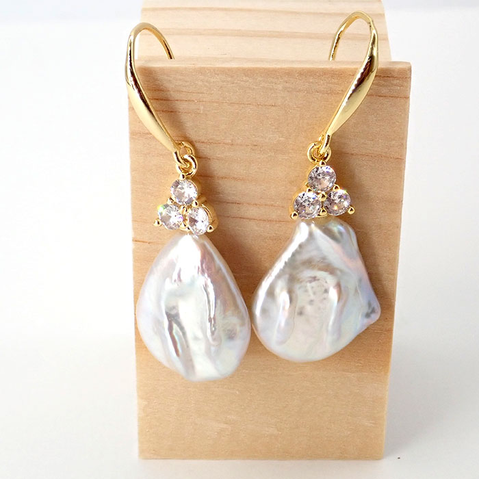 アクセサリー 無穴 Mサイズ 14kgf silver 有核 バロックパールピアス
