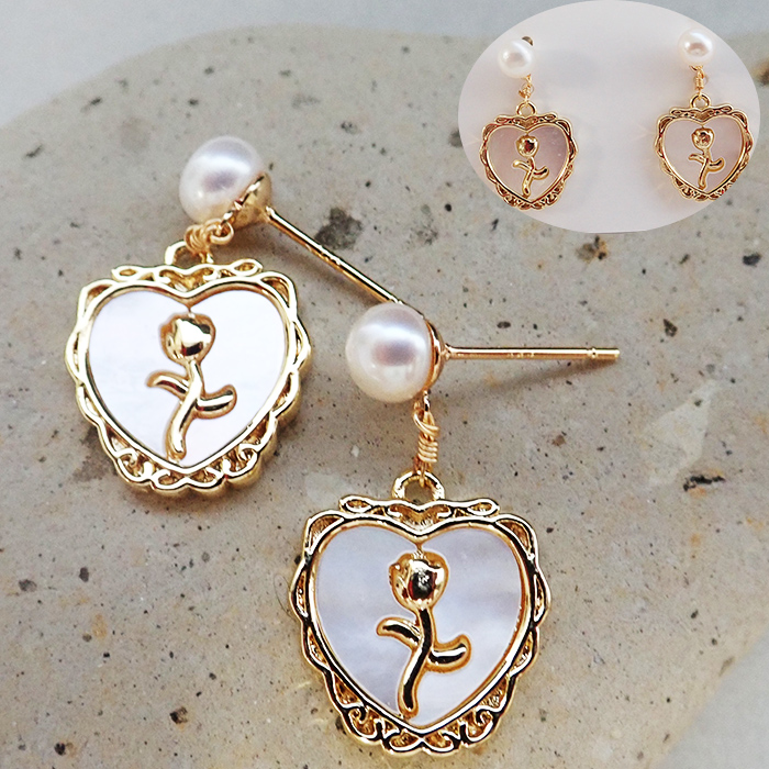 淡水パール ピアス レディース 花・蝶・ハートモチーフ 天然シェル