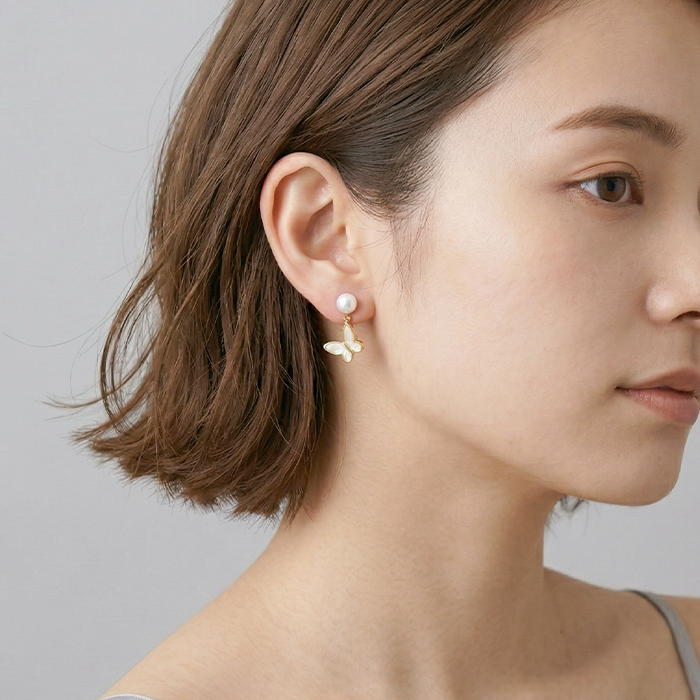 淡水パール 蝶々パールピアス 6mm K18GP S925 ゴールド 動物モチーフ