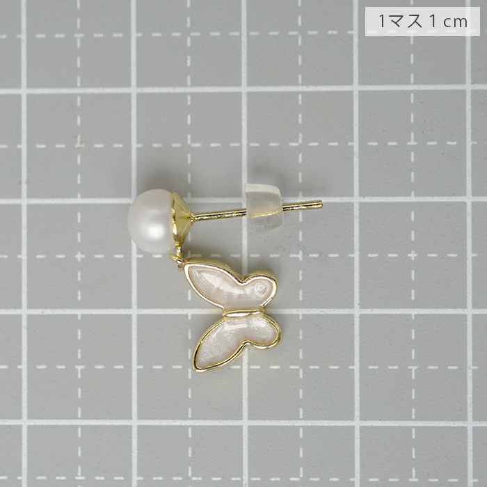 淡水パール 蝶々パールピアス 6mm K18GP S925 ゴールド 動物モチーフ