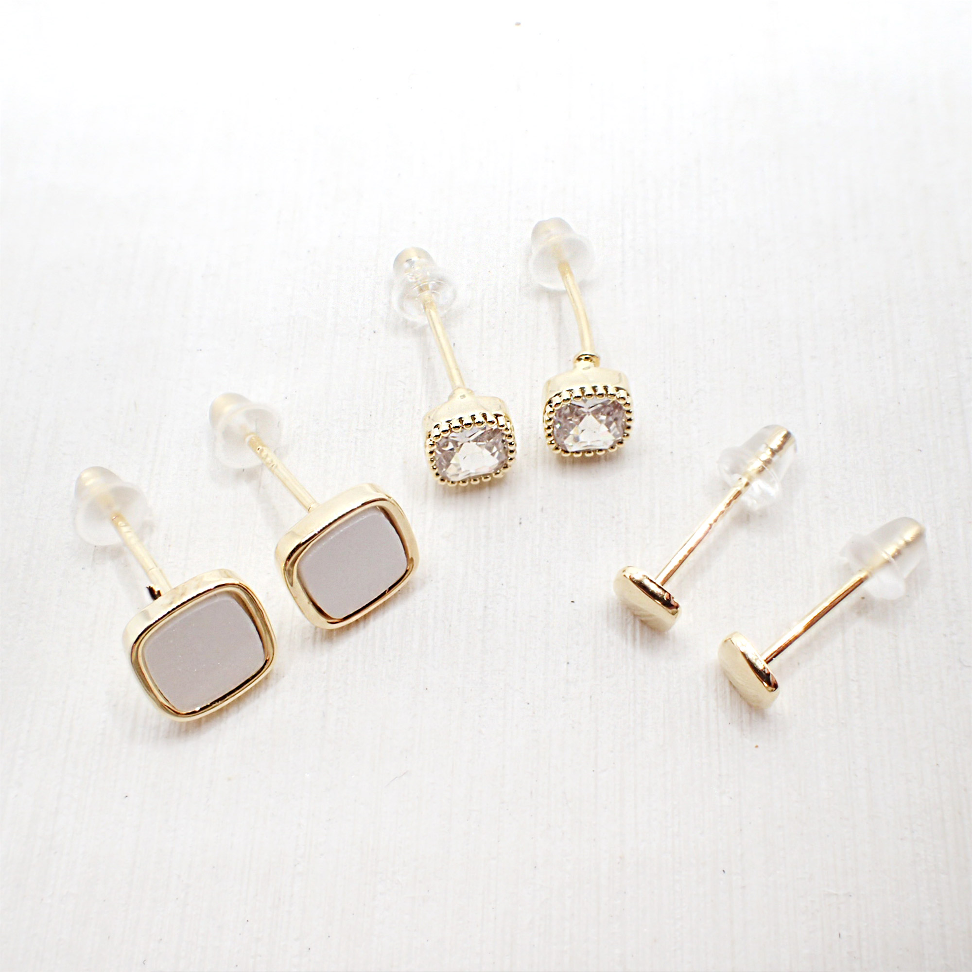 76. シルバー925 大人スクエアピアス GD/SV 1セット(6個入り) キャッチ