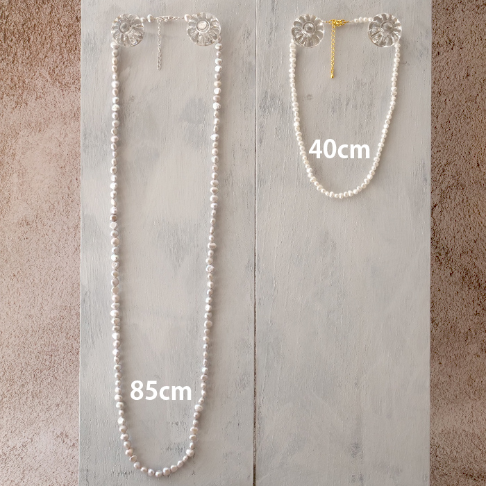 日本製 101. 淡水パール ネックレス 85cm ポテト型 ライトグレー 7.5mm