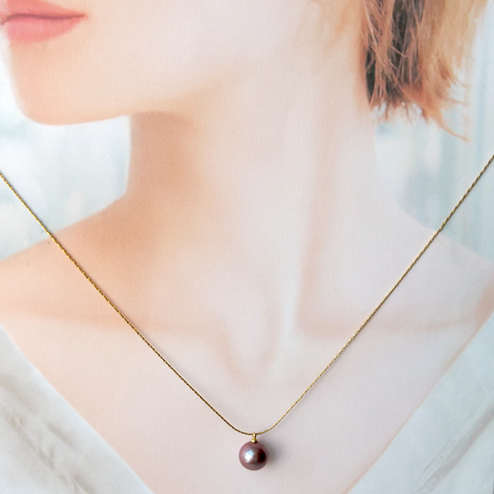 金属アレルギー対応 111. 有核 カラー 淡水パール 11mm 一粒ネックレス