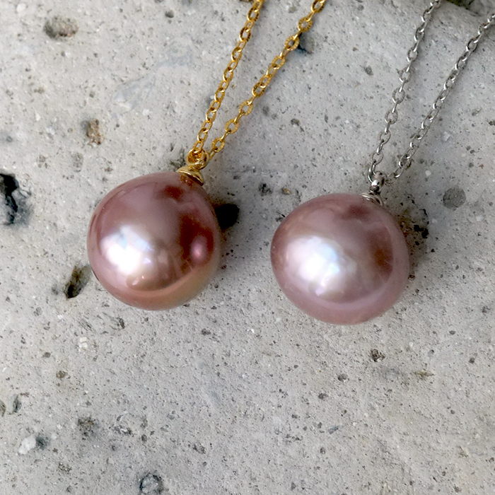 金属アレルギー対応 111. 有核 カラー 淡水パール 13mm 一粒ネックレス