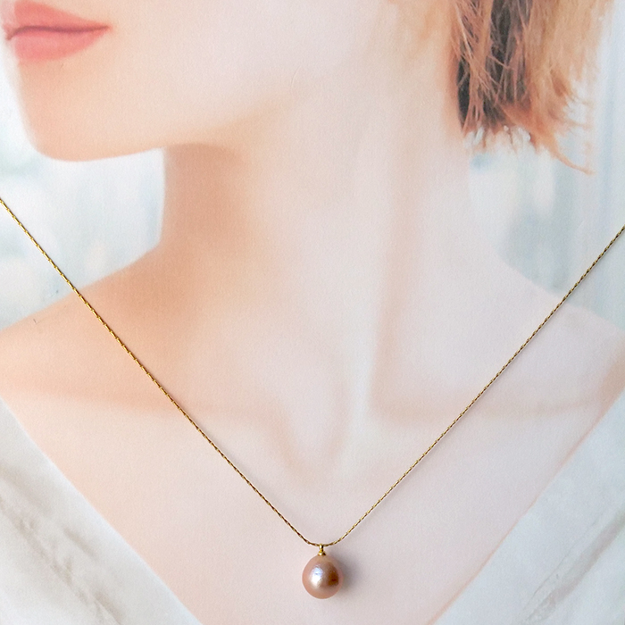 金属アレルギー対応 111. 有核 カラー 淡水パール 13mm 一粒ネックレス