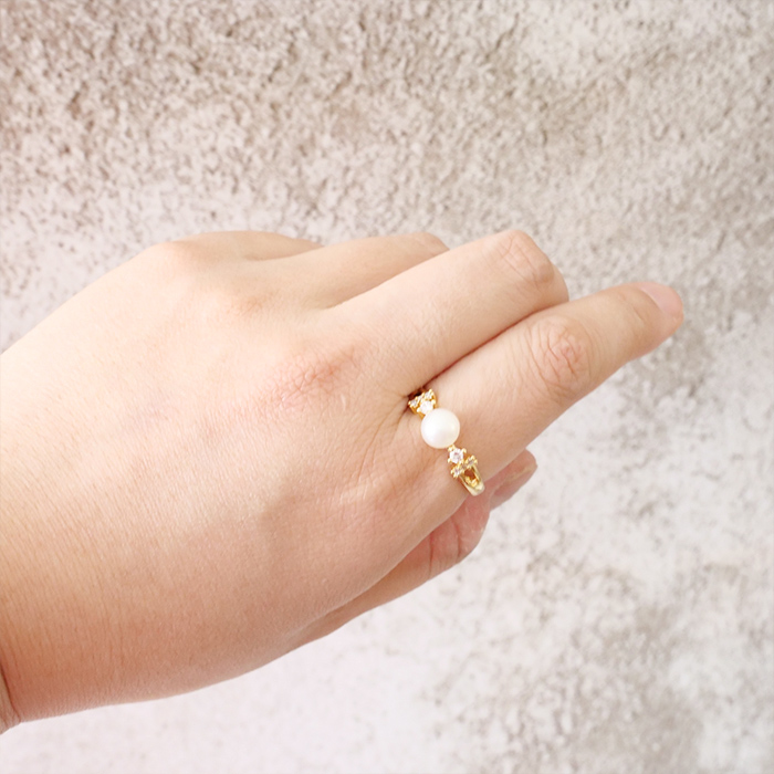 メール便送料無料 09. 淡水パール リング ラインストーン 指輪 高見え