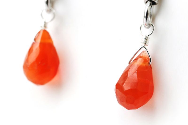 日本製 ピアス カーネリアン ドロップカット ステンレス シルバー
