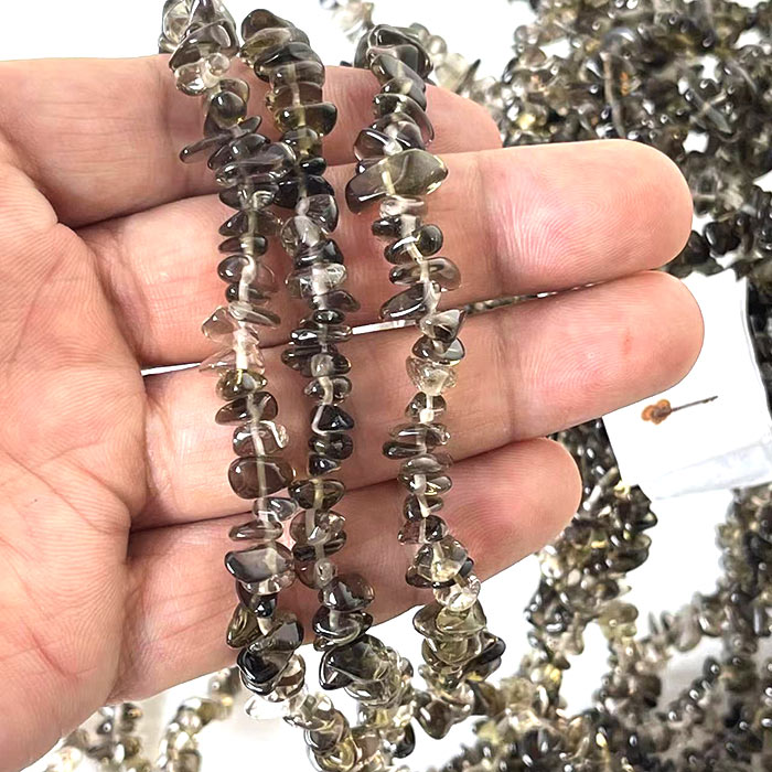 高品質 約80cmさざれ連 スモーキークォーツ 縦粒サイズ約5*8mm 天然石