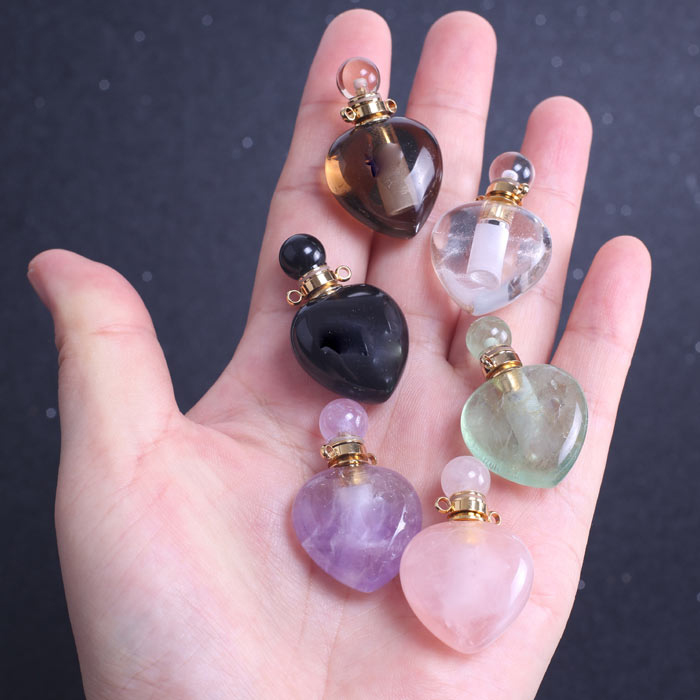Wing bling☆大人気！14K天然石ハートペンダント _8種 天然石 ハートCタイプ 香水瓶ネックレス 球体キャップ