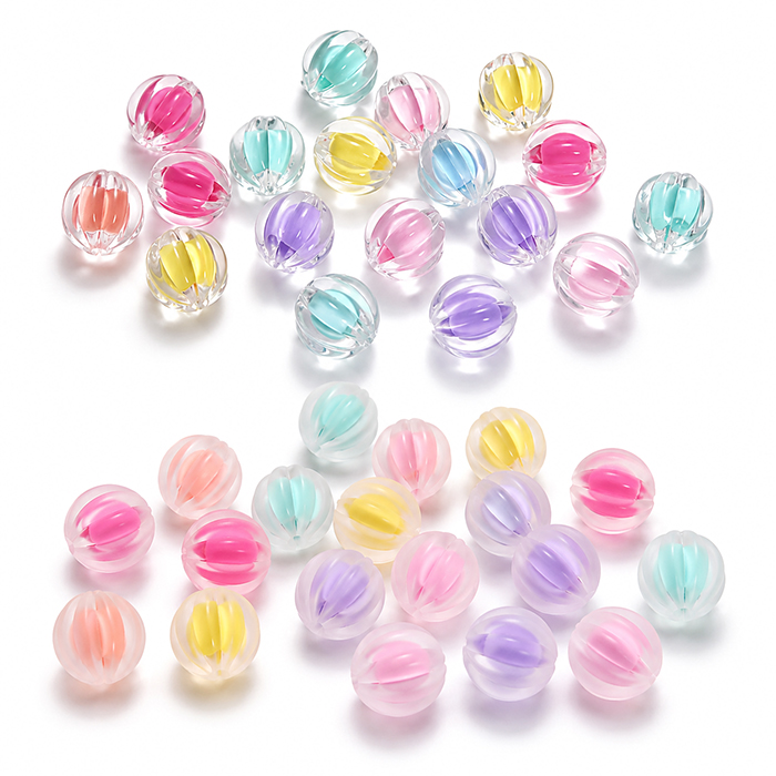 【冬永】ビーズ＆エンドパーツセット アクリルビーズ 波形 12mm 50個 クリア マット MIXカラー 横穴 穴