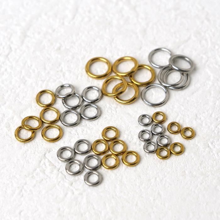 【金具なし、丸カンまで】 ステンレス 丸カン 切れ目なし【ゴールド 10個】 外径4mm/5mm/6mm/8mm