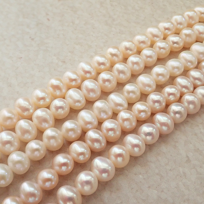 有核 淡水真珠 約7×6mm】ピンク系 セミラウンド型 （ほぼ丸型）天然