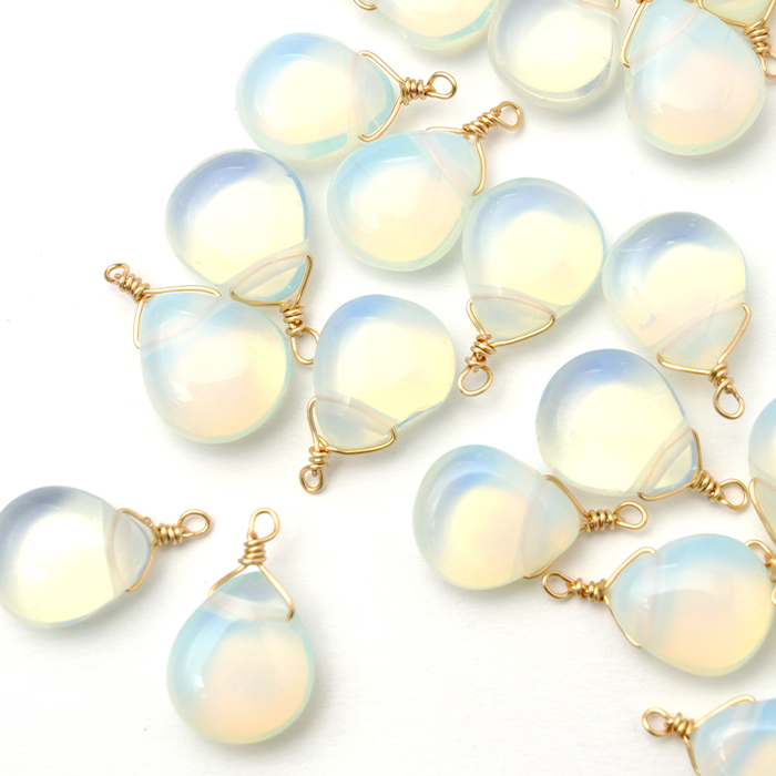 K14kgfカラー／1個売り】ミルキークォーツ ペアシェイプ オパライト 約