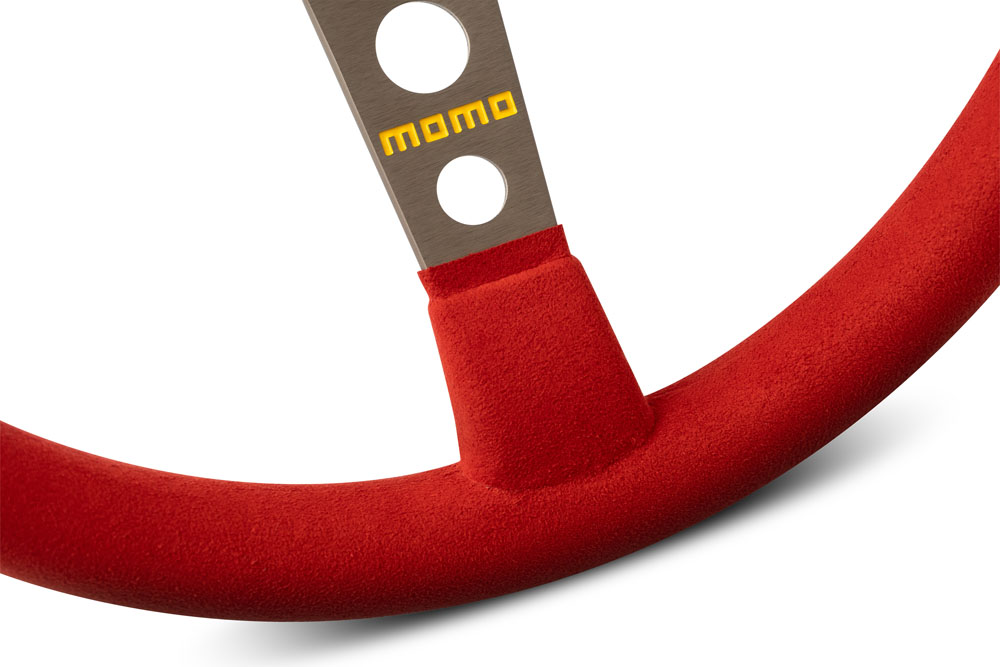 新品未使用・MOMO スタイル レッド ステアリング Not Authentic MOMO（モモ） ステアリング モデル07 MOD.07 350mm マイクロファイバー