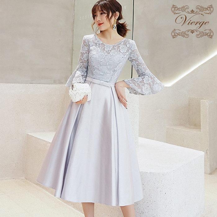 ロングドレス 袖あり パーティードレス イブニングドレス 春夏 結婚式 二次会 披露宴 グレー 大きいサイズ ロング丈 ミモレ丈 半袖 Aライン Xライン フレア 刺繍 総レース 花柄 透け感 シースルー ハイネック 20代 30代 フォーマル フェミニン ガーリー パーティードレス 結婚式 服装 袖ありドレス 結婚式ドレス ロング