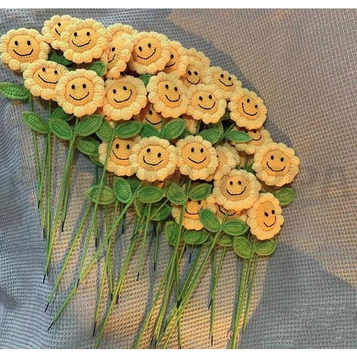 ぬいぐるみ花 笑顔 ひまわり ニット造花 糸手編みブーケ 5本セット