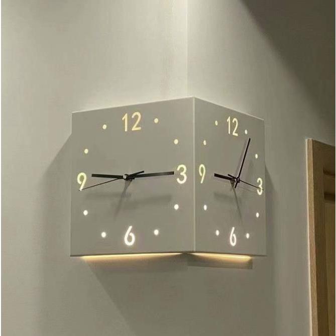 掛け時計 おしゃれ 両面コーナー サイレント 静音 クオーツ時計 軽量