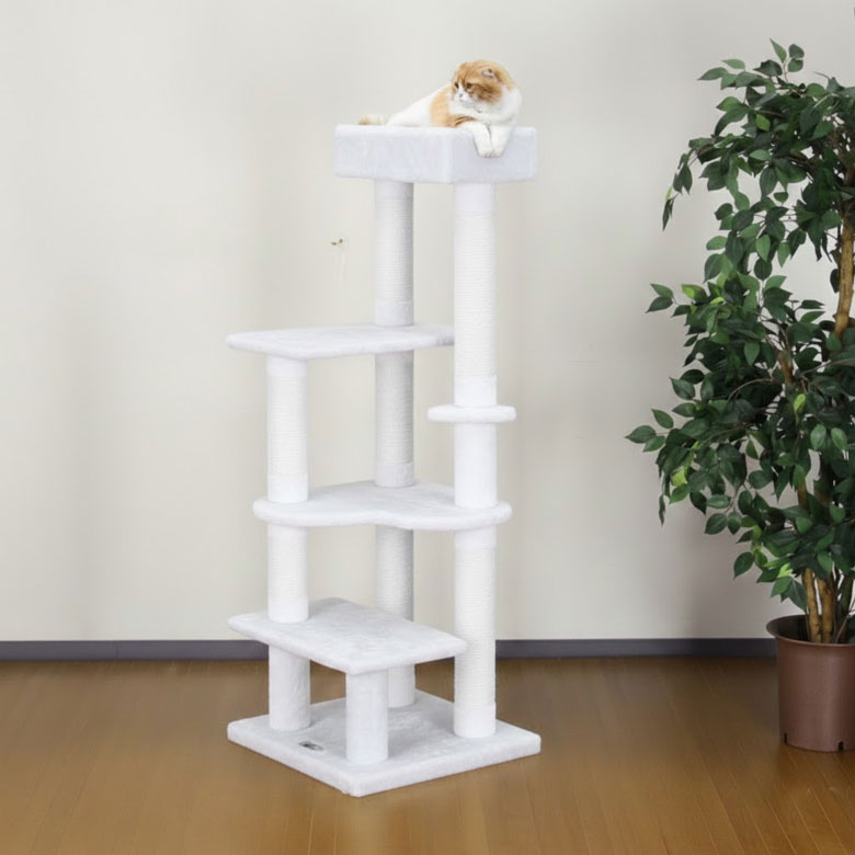 白色 ハート型のデザインがおしゃれ キャットタワー スリム 省スペース
