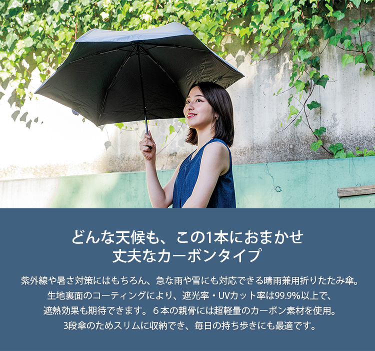 HUS. オールウェザー カーボンスリム55 晴雨兼用 折りたたみ傘 ハス