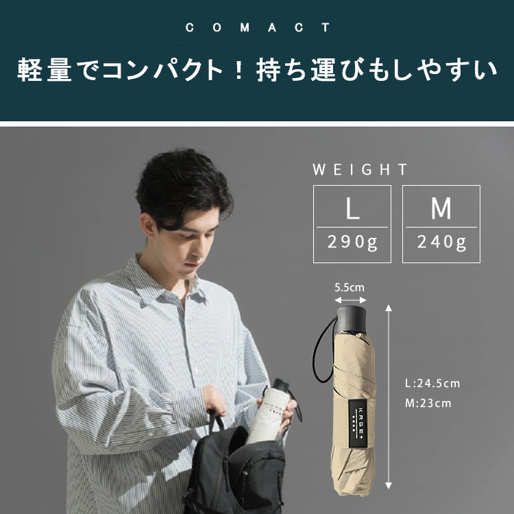 2025新サイズ/新色 KAGE＋ 影が伸びる折りたたみ傘 晴雨兼用 M