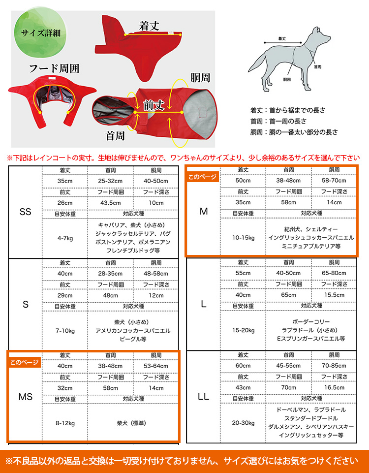 わんちゃんグッズ付 DeLoreans 犬用レインコート MS/M サイズ 穴澤賢
