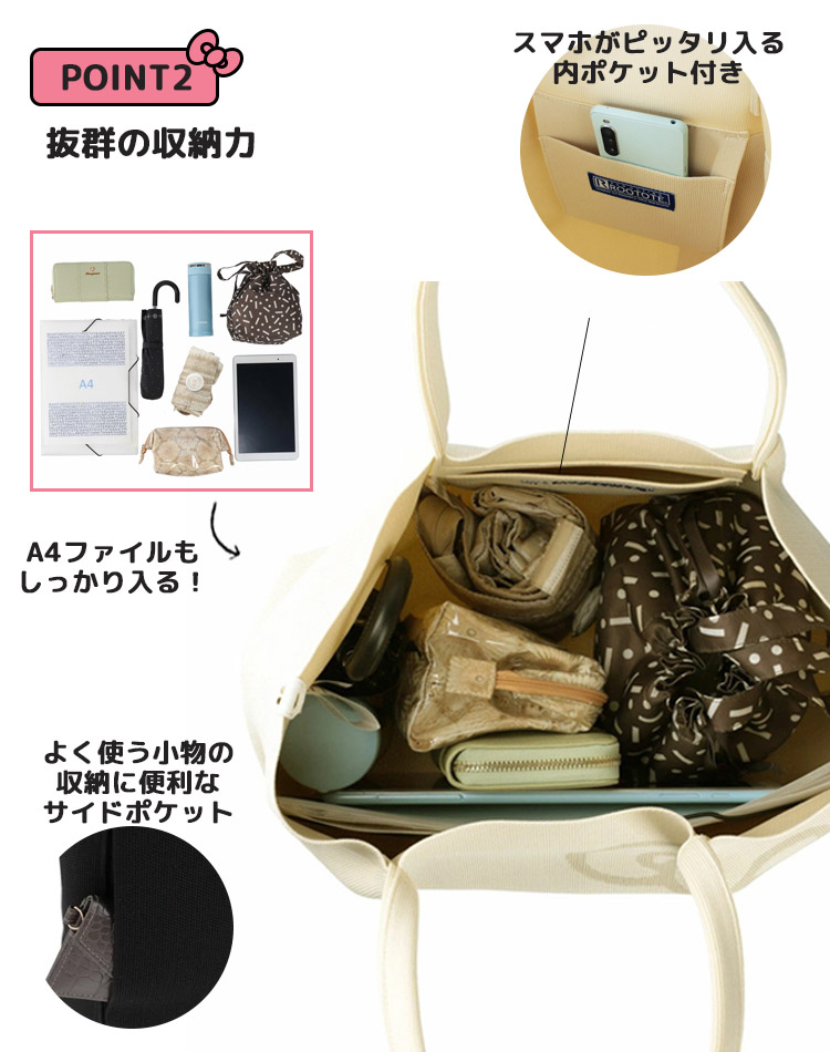 「新品」ROOTOTE × HELLO KITTY トートバッグ アイボリー ROOTOTE ルートート ハローキティ 50周年 コラボ トートバッグ