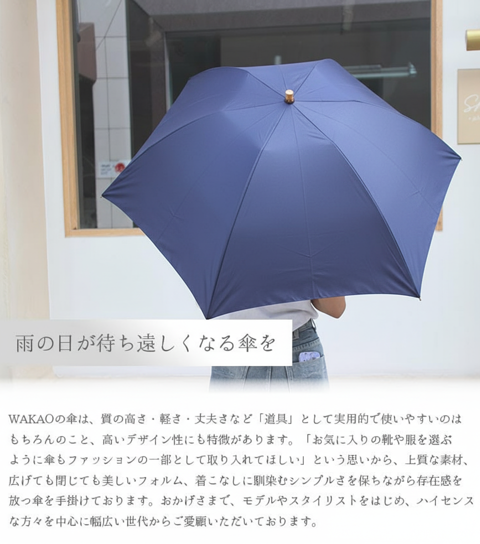 WAKAO ワカオ　傘　ネイビー WAKAO（ワカオ） バンブーミニ傘 9256 折りたたみ傘 レディース