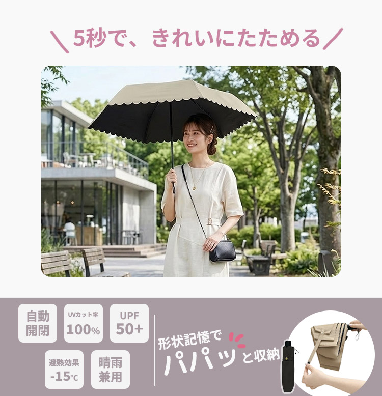 新品★ランバンコレクション★軽量コード刺繍 晴雨兼用折りたたみ日傘 雨傘★ピンク pink trick（ピンクトリック） パパっとミニミニ 自動開閉 傘 形状記憶
