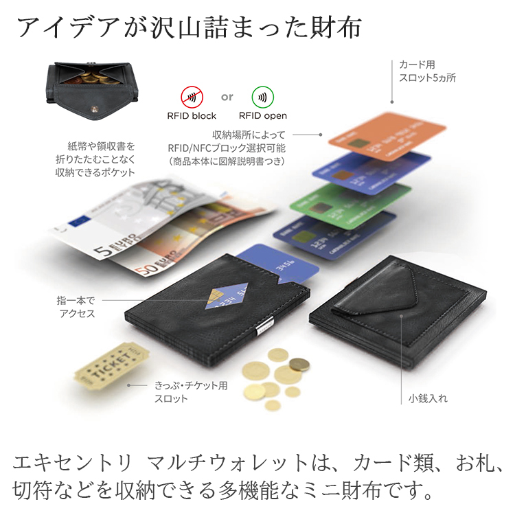 名入れ可 エキセントリ マルチウォレット コインケース付き EXENTRI キャッシュレス財布 スマート決済 RFID防止 送料無料 ポイント12倍  :P10022311:PassageShop - 通販 - Yahoo!ショッピング