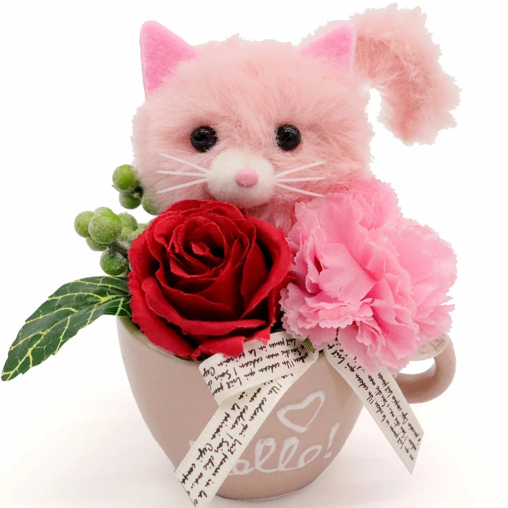 花束プレゼント 誕生日 母の日 おしゃれ 可愛い  花 ギフト お花 ギフト 猫グッズ ねこグッズ ピンクねこ プードル｜patty｜02