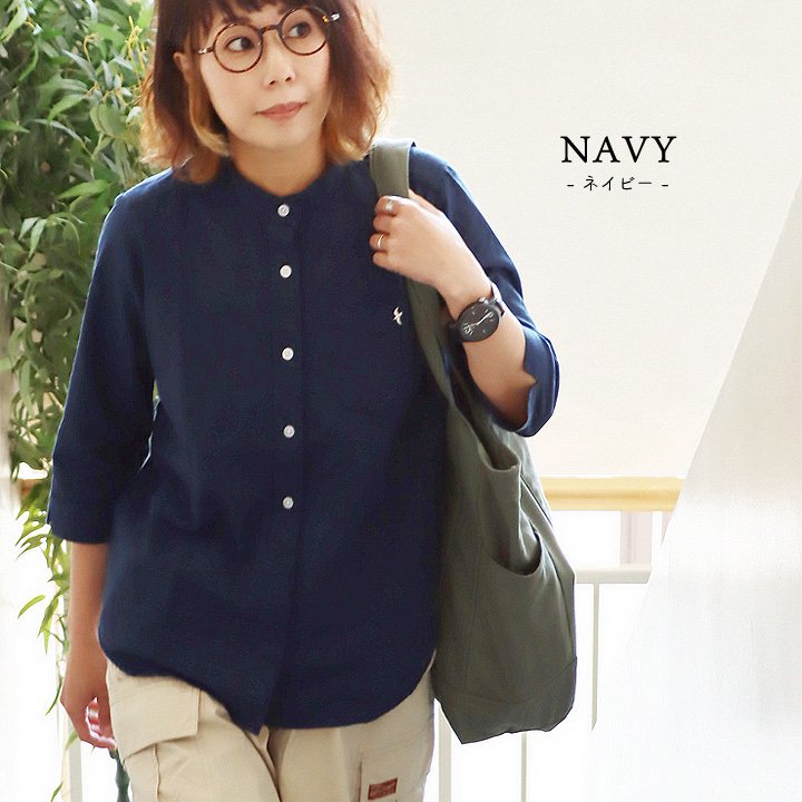 PATY シャツ 七分袖 日本製 レディース バンドカラー しっかり 丈夫 綿