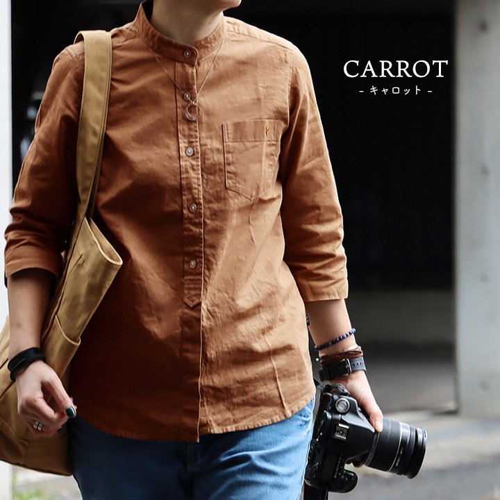 PATY シャツ 七分袖 日本製 レディース バンドカラー しっかり 丈夫 綿