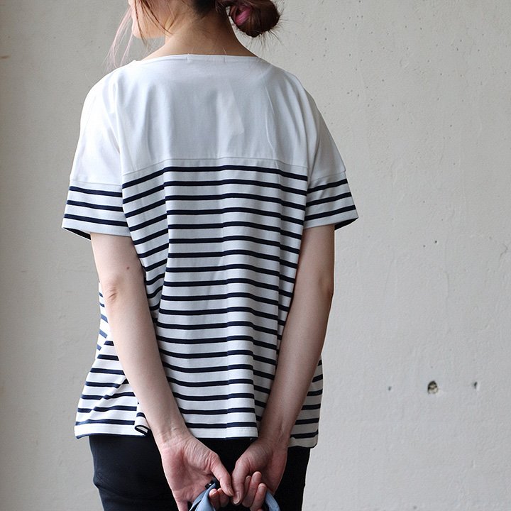 着痩せ カットソー ボーダー tシャツ レディース 着痩せ ワイド ボートネック カジュアル 綿100 コットン 半袖 パネル パティ Souple スプル (メール便50) | PATY | 03