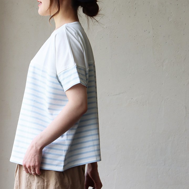 着痩せ カットソー ボーダー tシャツ レディース 着痩せ ワイド ボートネック カジュアル 綿100 コットン 半袖 パネル パティ Souple スプル (メール便50) | PATY | 04