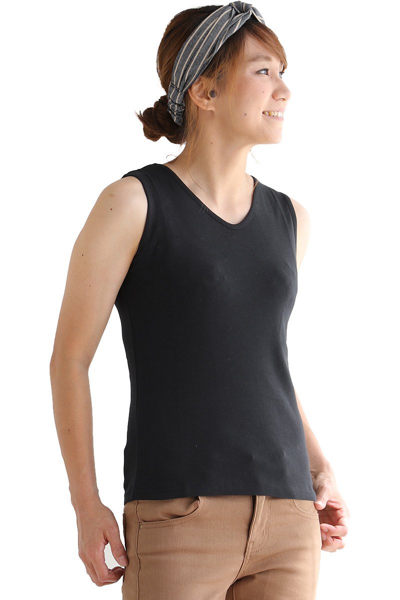 タンクトップ 胸元 が 見えない カバーネック Vネック 太ストラップ 綿100 無地 ボーダー レディース Souple メール便25 Paty 通販 Paypayモール