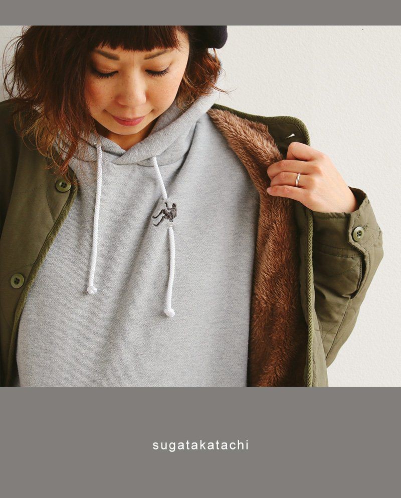 スガタカタチ Sugatakatachi プルオーバー パーカー プルパーカー ロング丈 裏起毛 ワンピース 刺繍 Paty