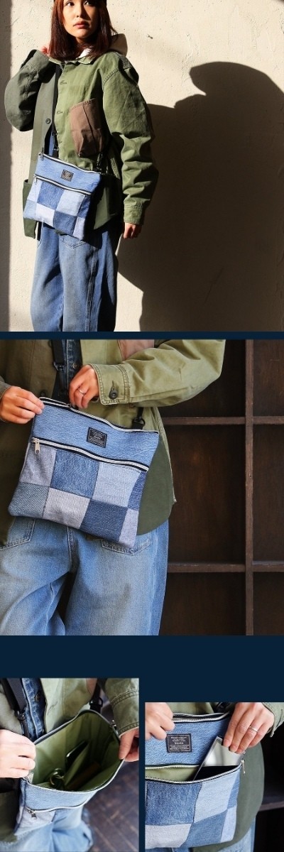 バッグ ショルダー サコッシュ 2WAY 『リメイク パッチワーク ユーズド デニム』 Dカン付き 綿100％ BLUETO レディース メンズ  PATY - 通販 - PayPayモール