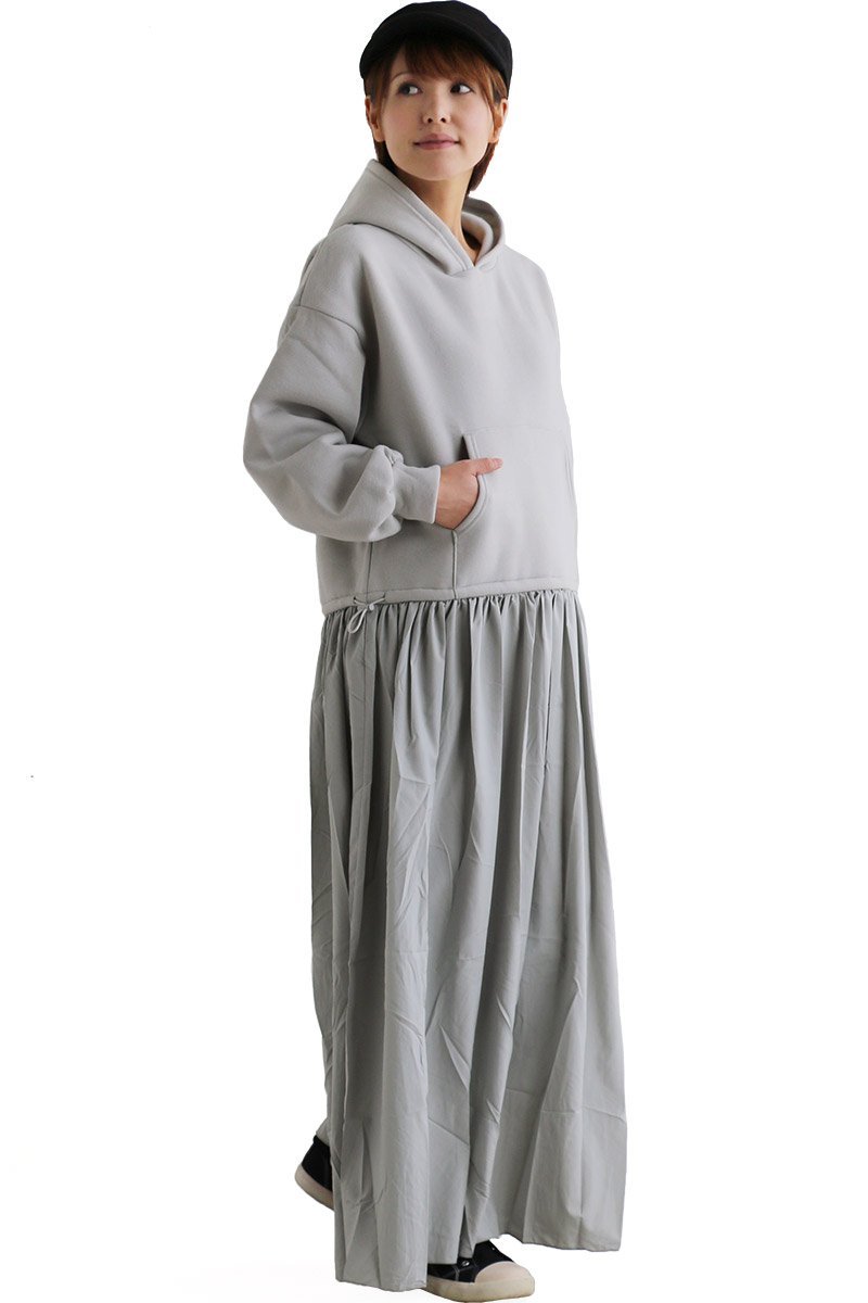 ワンピース ドッキング スウェット パーカー フレア スカート 異素材 裏起毛 薄手 裏地付き 時短 レディース 40代 50代 Paty 通販 Paypayモール